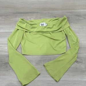 Princess Polly green fold over  Long Sleeve cropped Top